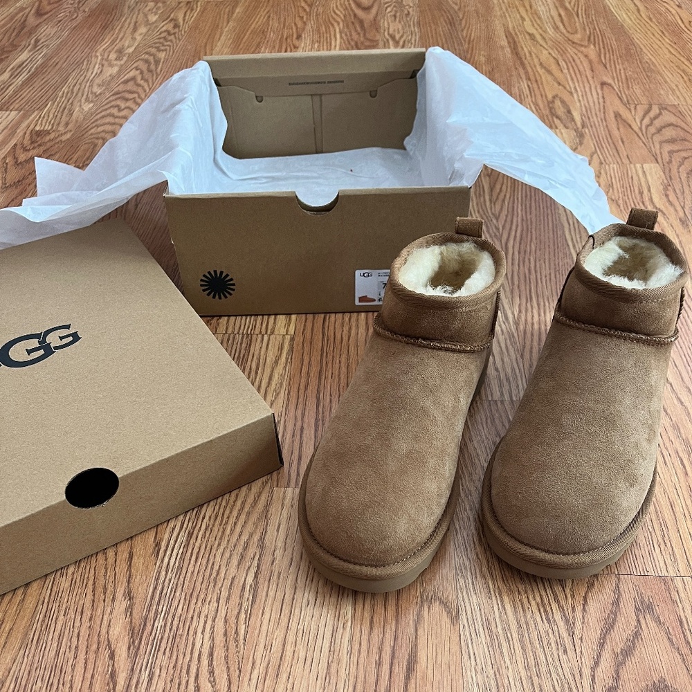 Authentic UGG Women's Classic Ultra Mini Ankle Boot, Chestnut